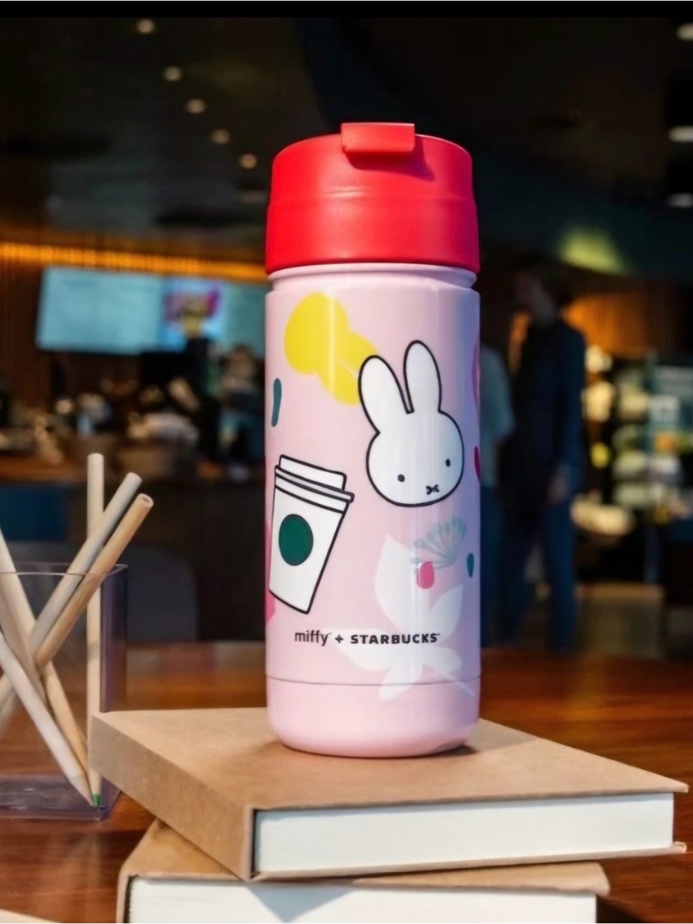 Starbucks Pink Tumbler with Red Lid — Miffy Design